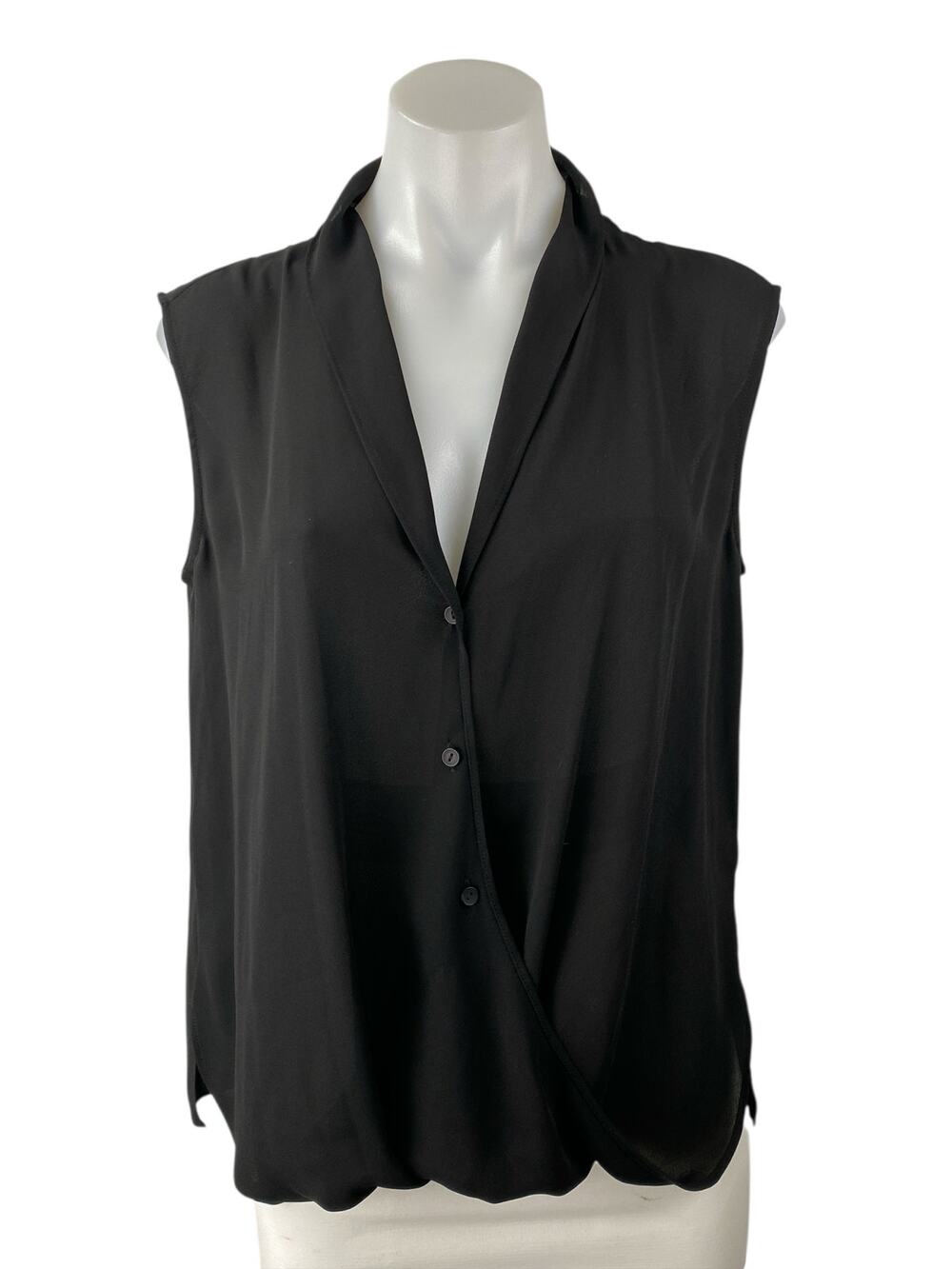Chelsea28 Women's Black Silky Collared V-neck Sleeveless Button Blouse Top Sz S